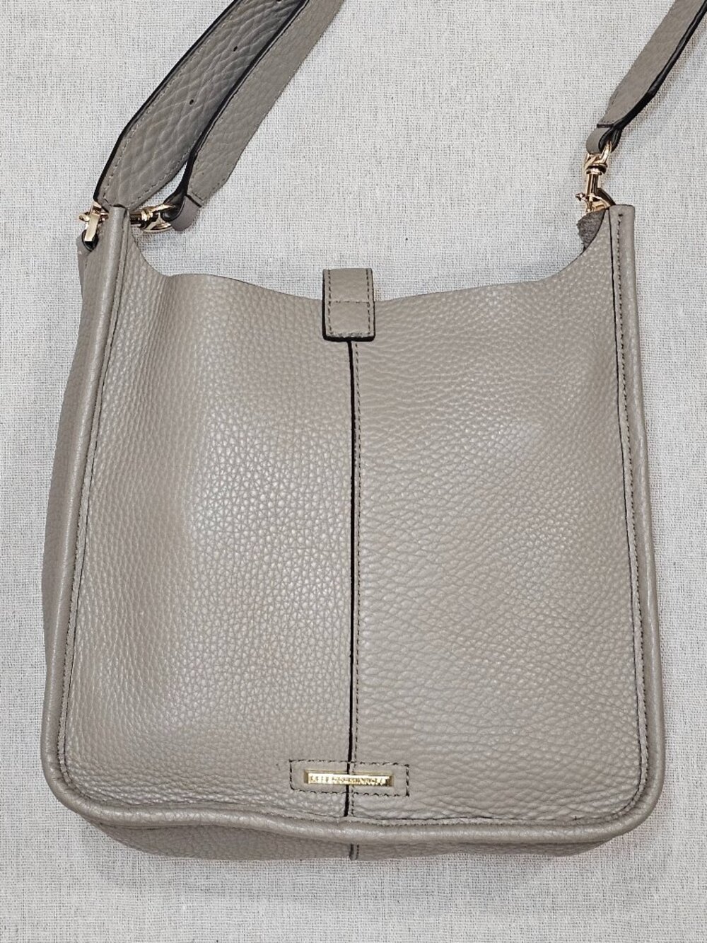Taupe Gray Pebbled Leather Crossbody Bag w/ Gold Studs by Rebecca Minkoff - Picture 3 of 14